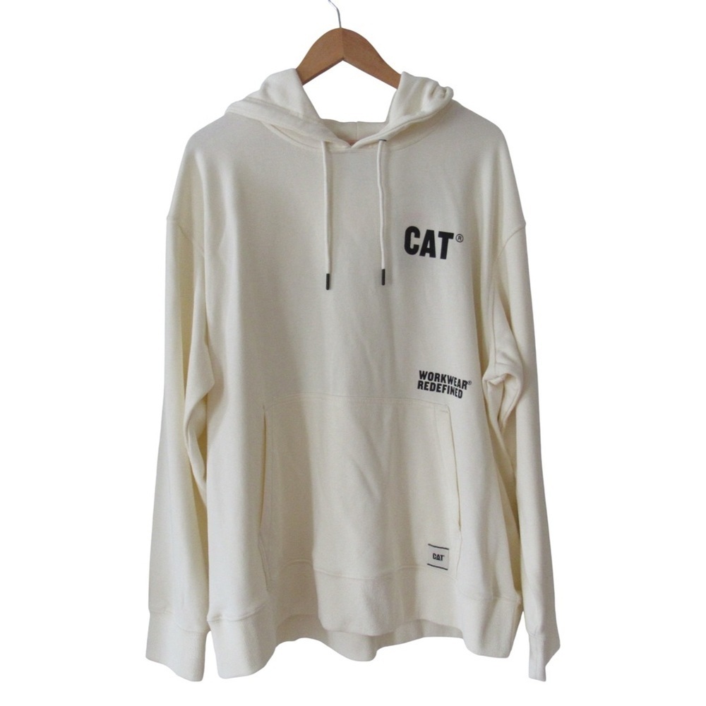 CAT Caterpillar Workwear Designed Graphic Hoodie Sweatshirt XL Cream Warm